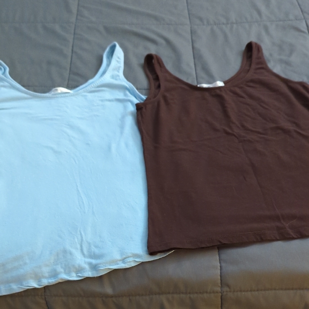 Women's Blue and Brown Tank Tops